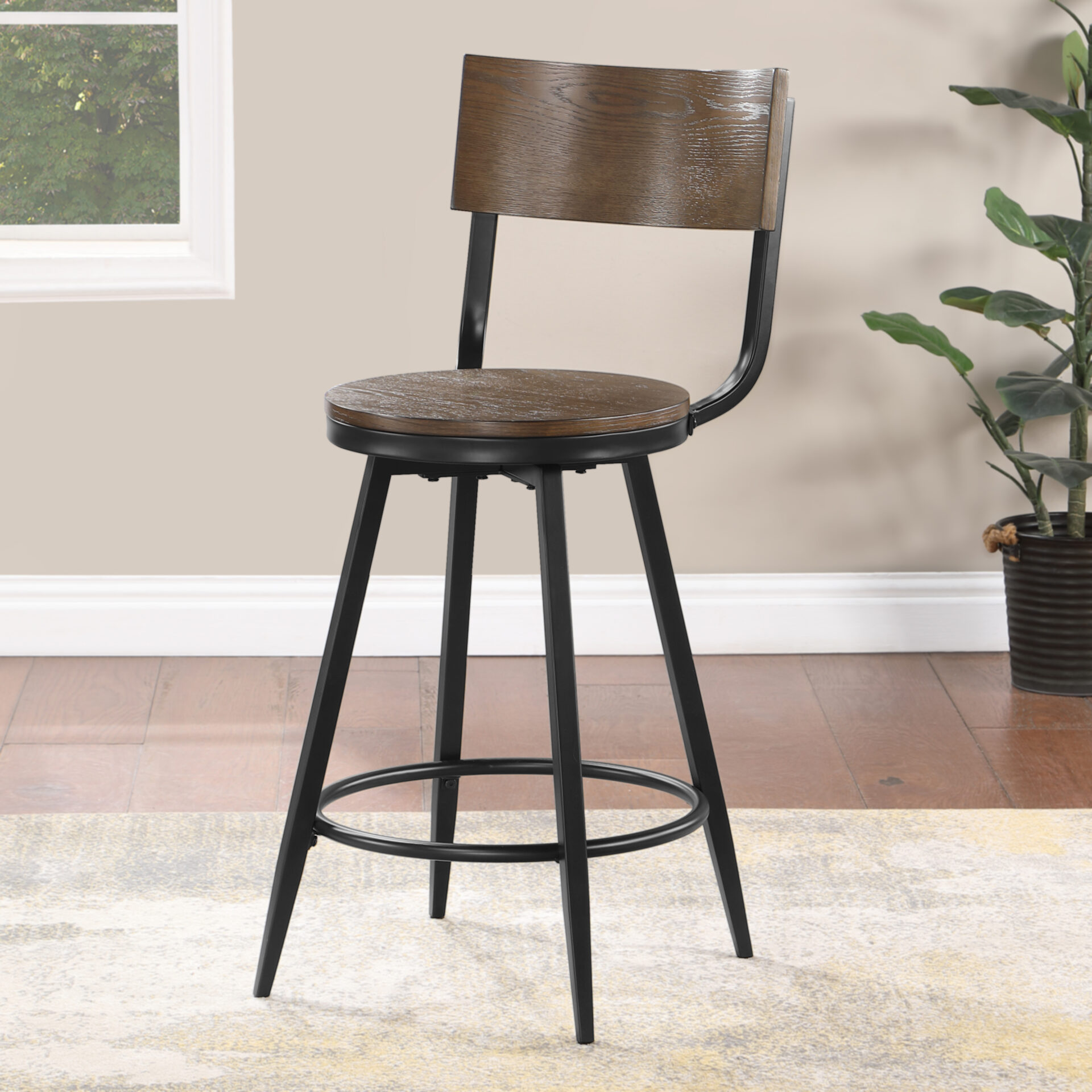 A brown color chair with metal rods