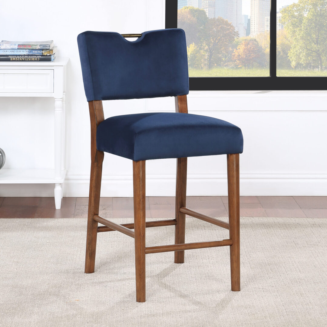 Accent Chairs with blue color cushion and brown legs