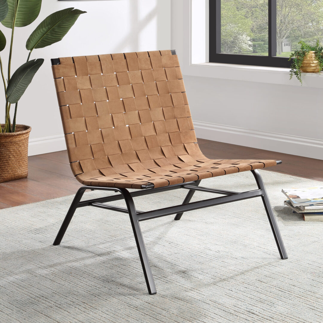 Accent Chairs in wooden brown color with black metal legs