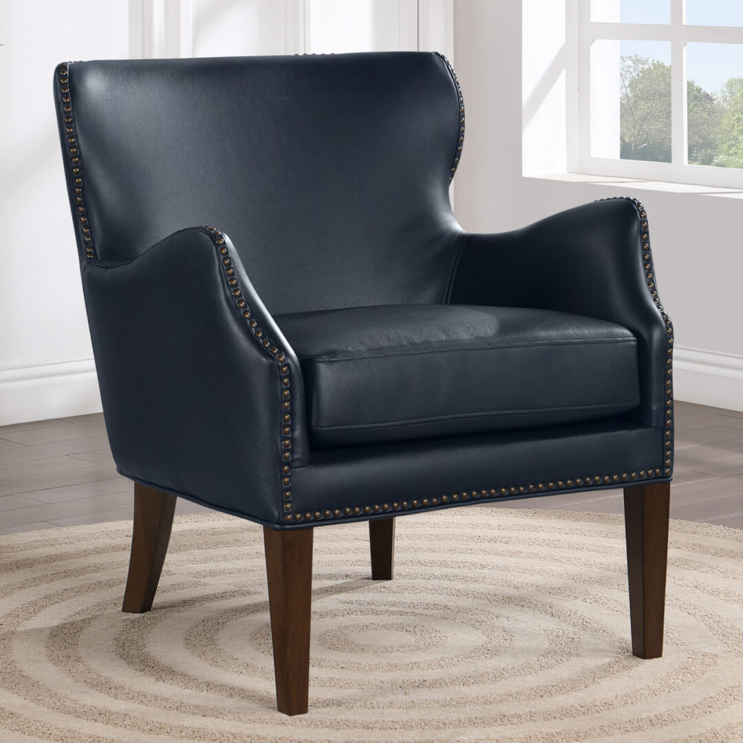 Accent Chairs with black leather body and metal legs