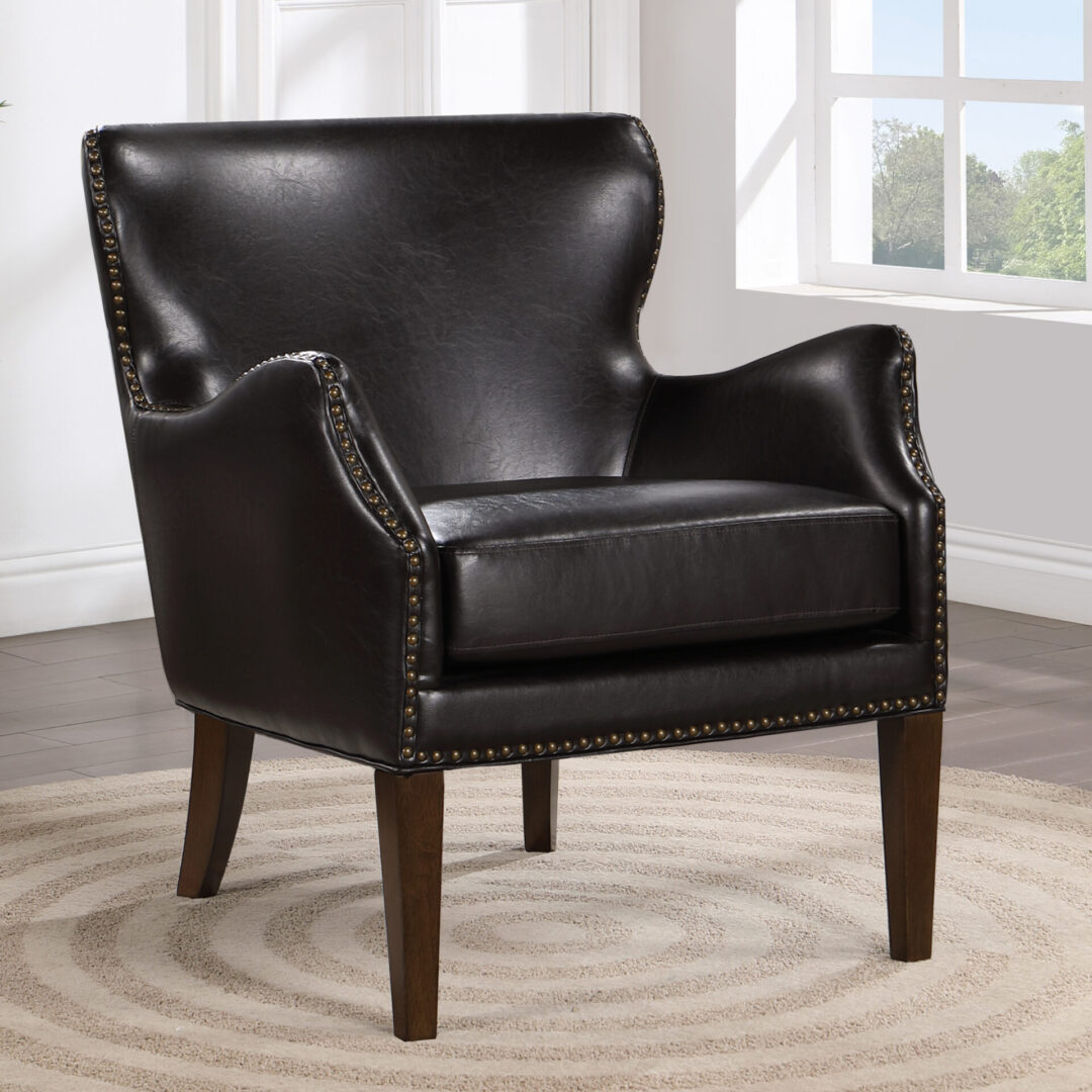 Accent Chairs with black leather body and metal legs